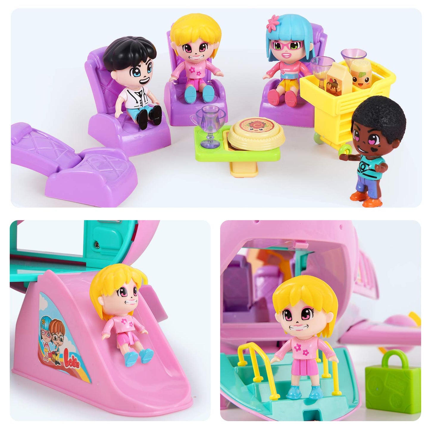 Iplay, Ilearn Airplane Dollhouse Playset For Girls 3-5, Kids Pretend Play Doll House Set W/ Pink Plane, Dolls, Travel Accessorie