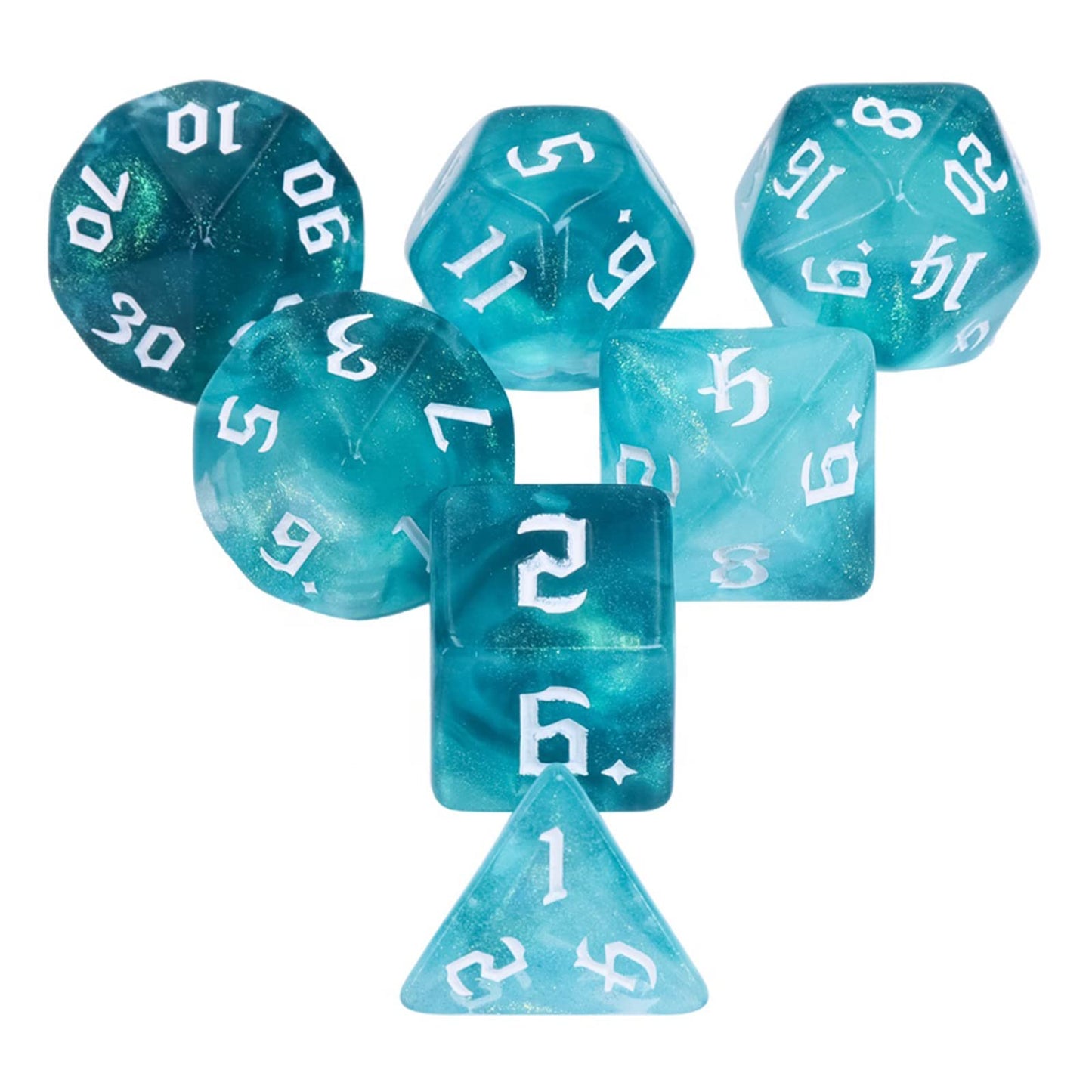 DND Dice 7Pieces, Polyhedral Dice Set,Cyan&Blue Double Color Glitter Dice Set,D&D Dice Set for Dungeons and Dragons, RPG, MTG Ta