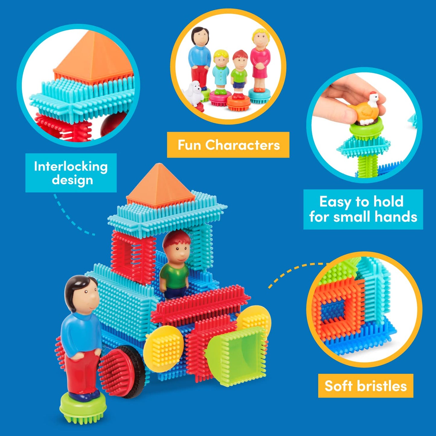 Battat- Bristle Blocks- Stem Interlocking Building Blocks- 113 Pc Playset- Reusable Storage Case- Developmental Toys For Toddlers & Kids- Deluxe Builder Case- 2 Years +