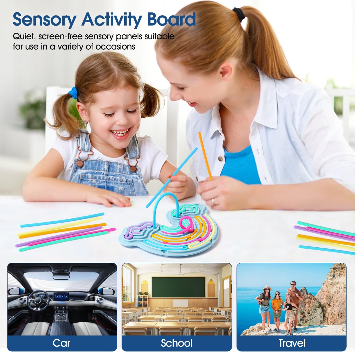 Hongvkae Sensory Activity Board Silicone Fidget Toy, Double-Sided Rainbow Sensory Toys for Autism, Stress, Anxiety, ADHD, Kids 3