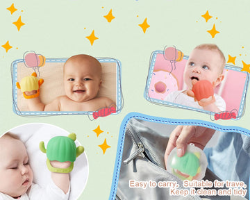 2 Pack Baby Teether Toys, Baby Chew Toys, Baby Sore Gums Relief Infant Baby Teething Toys, Teething Toys For Babies 0-9 Months, With Storage Case Easy To Carry And Keep Clean (Yellow+ Green)