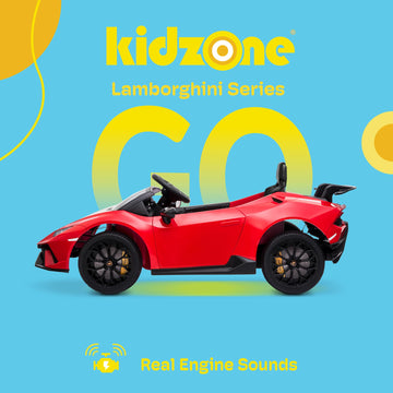 Kidzone Kids Licensed Lamborghini Huracan 12V Ride On Car Battery Powered Electric Vehicle Toy With 2 Speeds, 4-Wheel Drive, Sus
