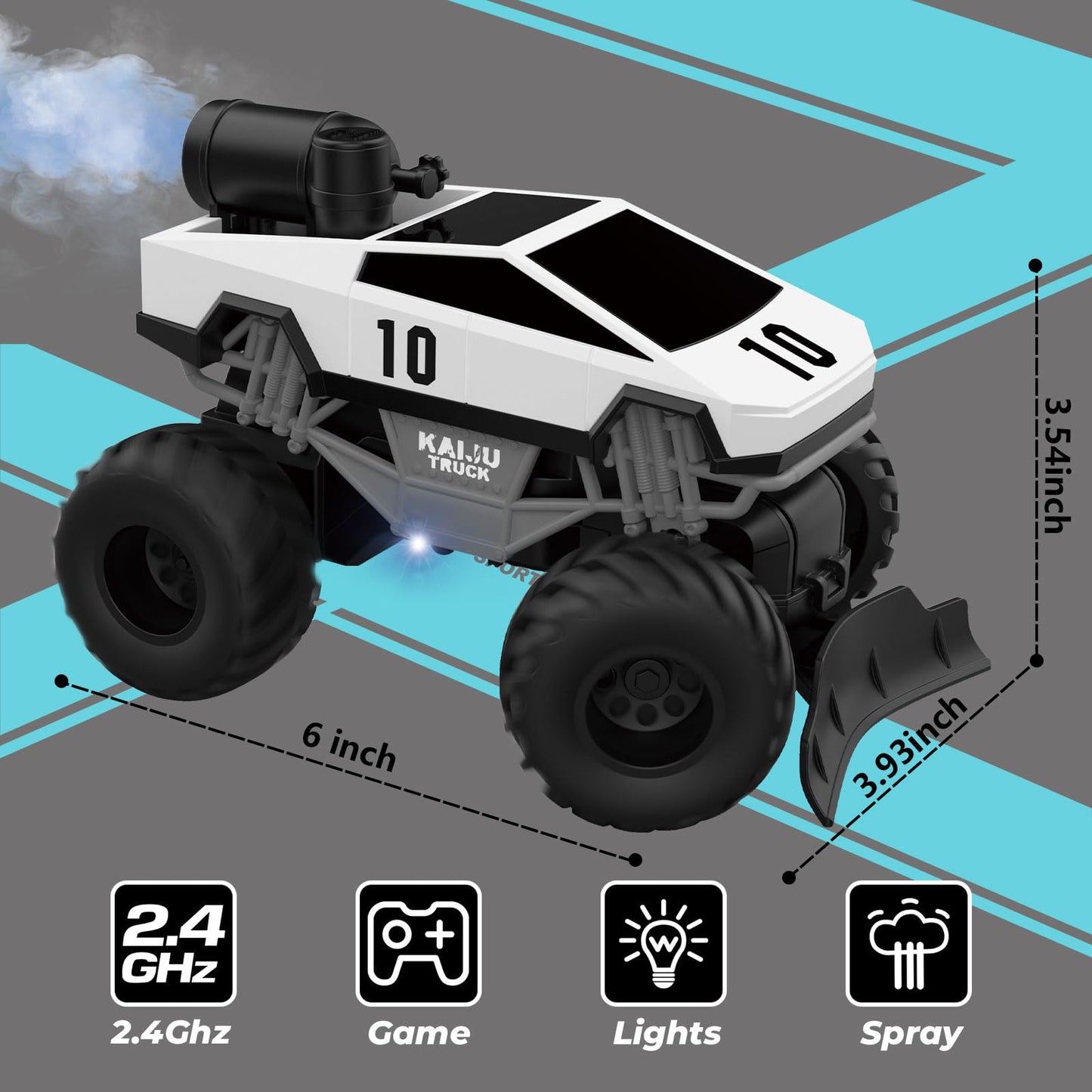 OLMURI Remote Control Car, RC Cybertruck 1:24 Scale with Spray, 2.4Ghz LED Light RC Cars, Remote-Control Toy Vehicle for Boys Ag