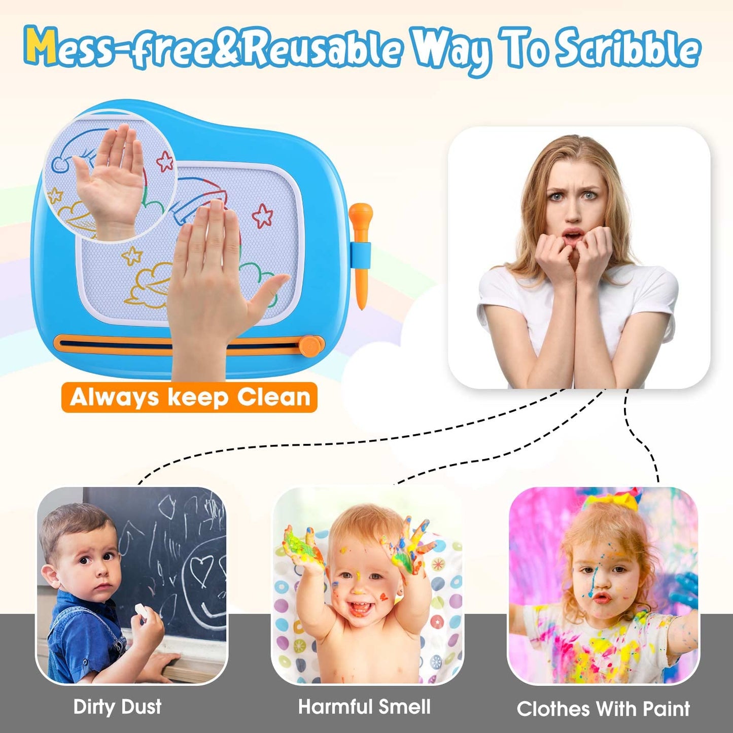 Smasiagon Magnetic Drawing Board for Toddlers, Educational Toy for Ages 1-3, Blue, Model JDCXHB01
