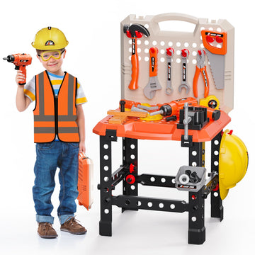 Kids Tool Bench -Toy Workbench with Electric Drill Toy Tool Accessories and Construction Vest 91pcs Toddler Tool Bench,Pretend P