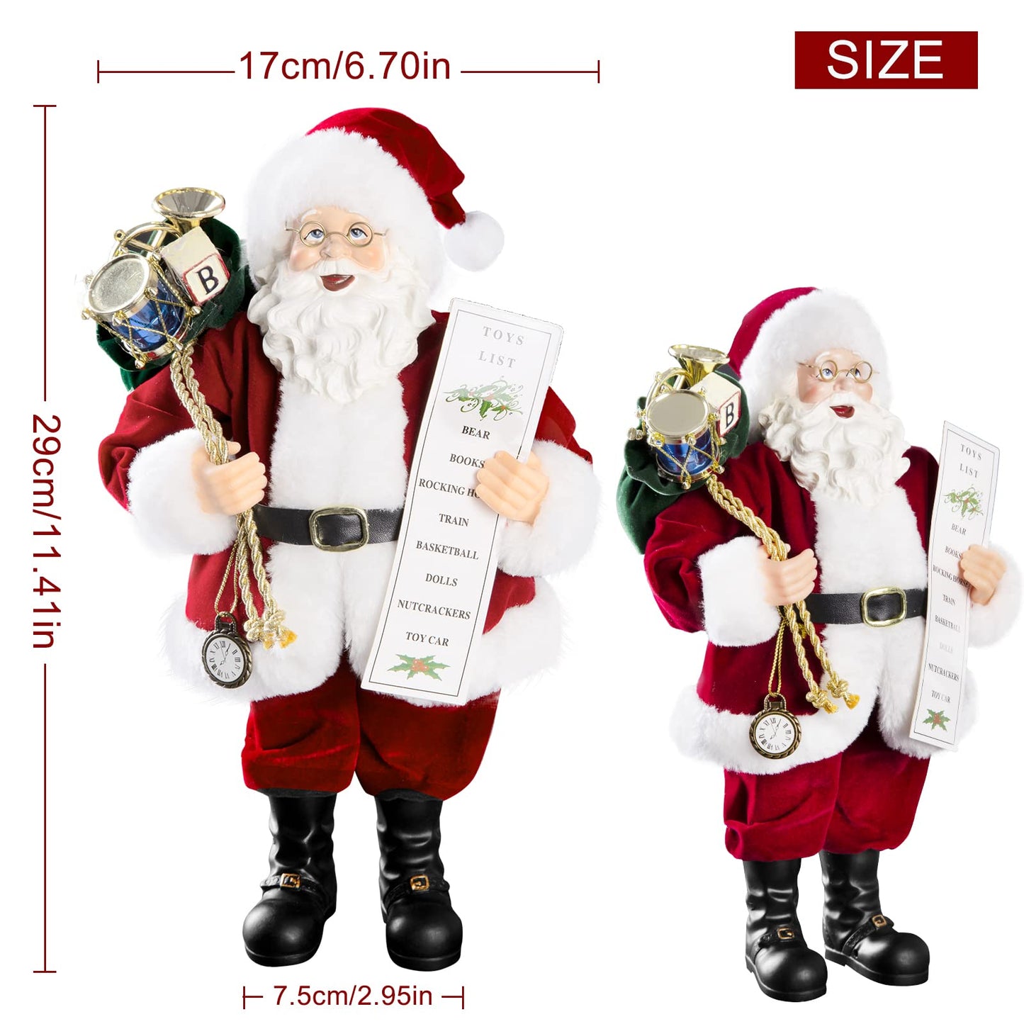 Uten 11'' Santa Claus Decorations With Glasses Blessing Letter And Gifts Bag, Christmas Standing Figurine Ornaments For New Year