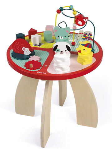 Janod Baby Forest Wooden Activity Table - 4 Play Areas - 23.2' Tall - Ages 1+ - J08018