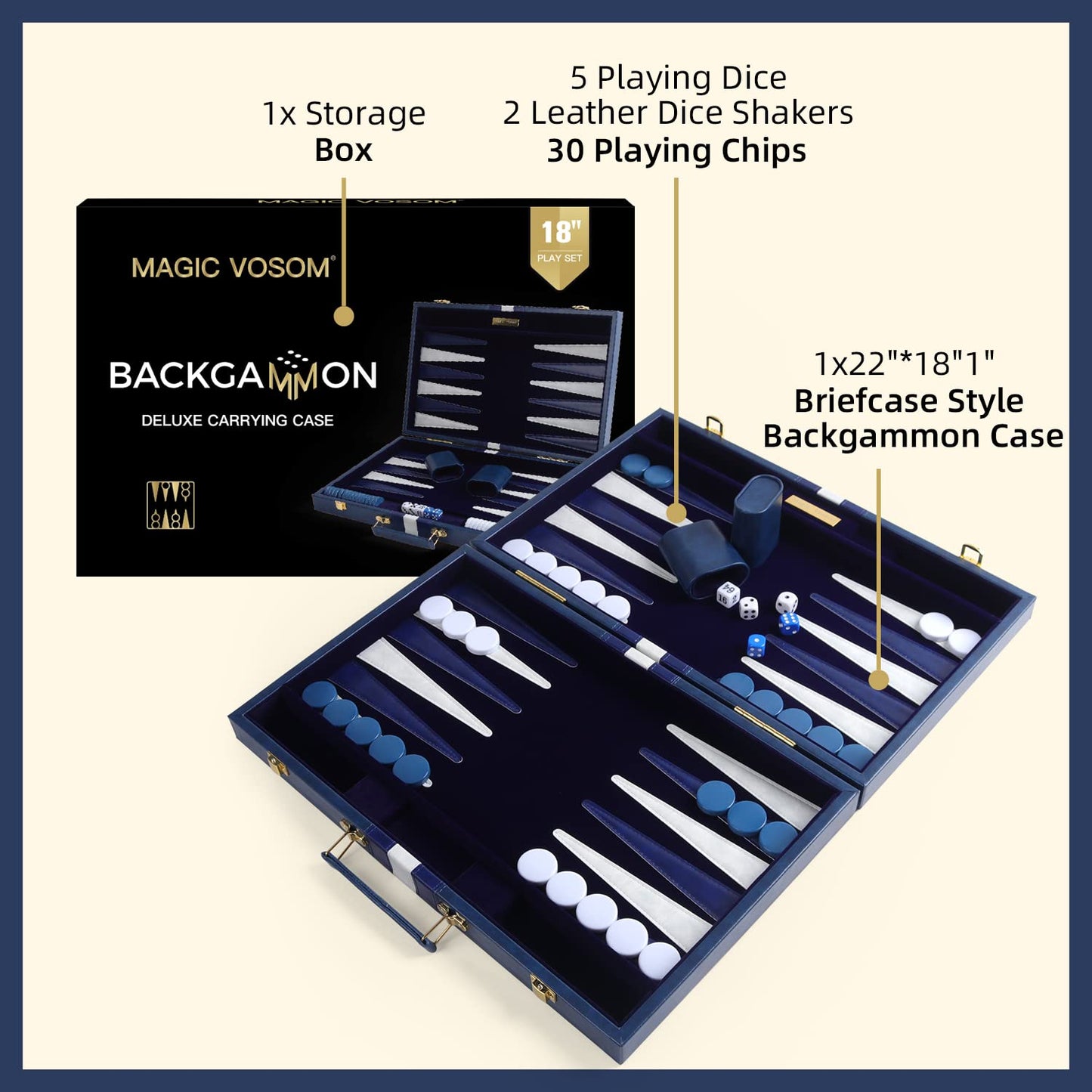 Magic Vosom Travel Large 18 Inch Backgn Blue Sets Classic Board Game with enhanced Leather Case  Portable Travels Strategy Backgn Game Set for mature-themeds  Kids (Blue  Large)