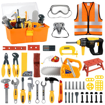 Deejoy Kids Tool Set with Electric Saw & Electronic Toy Drill, 54Pcs Pretend Play Kids Construction Set for Toddler 3-5 Years Ol