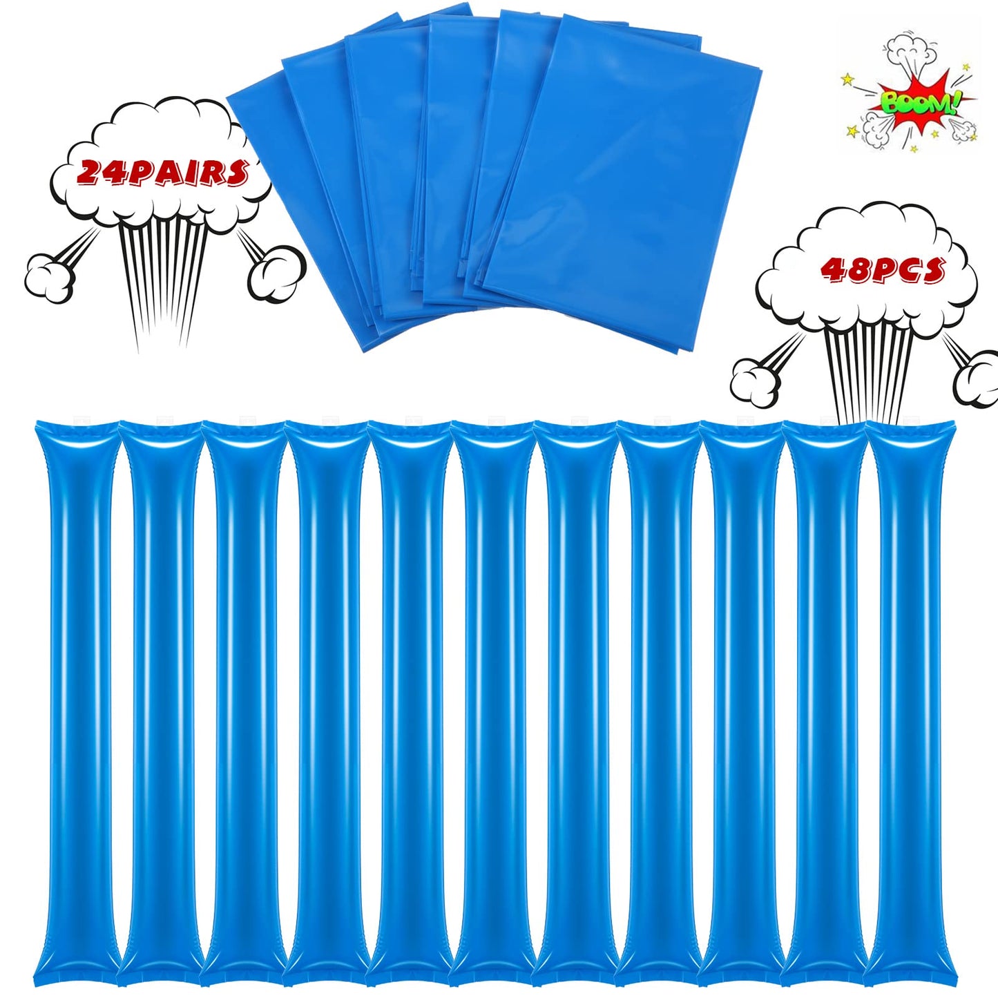 Civaner 48 Pcs Christmas Thunder Stick Team Spirit Boom Stick Cheering Stick Plastic Cheerleading Spirit Stick Clapper Inflatable Noise Maker Sports Supply(Blue)