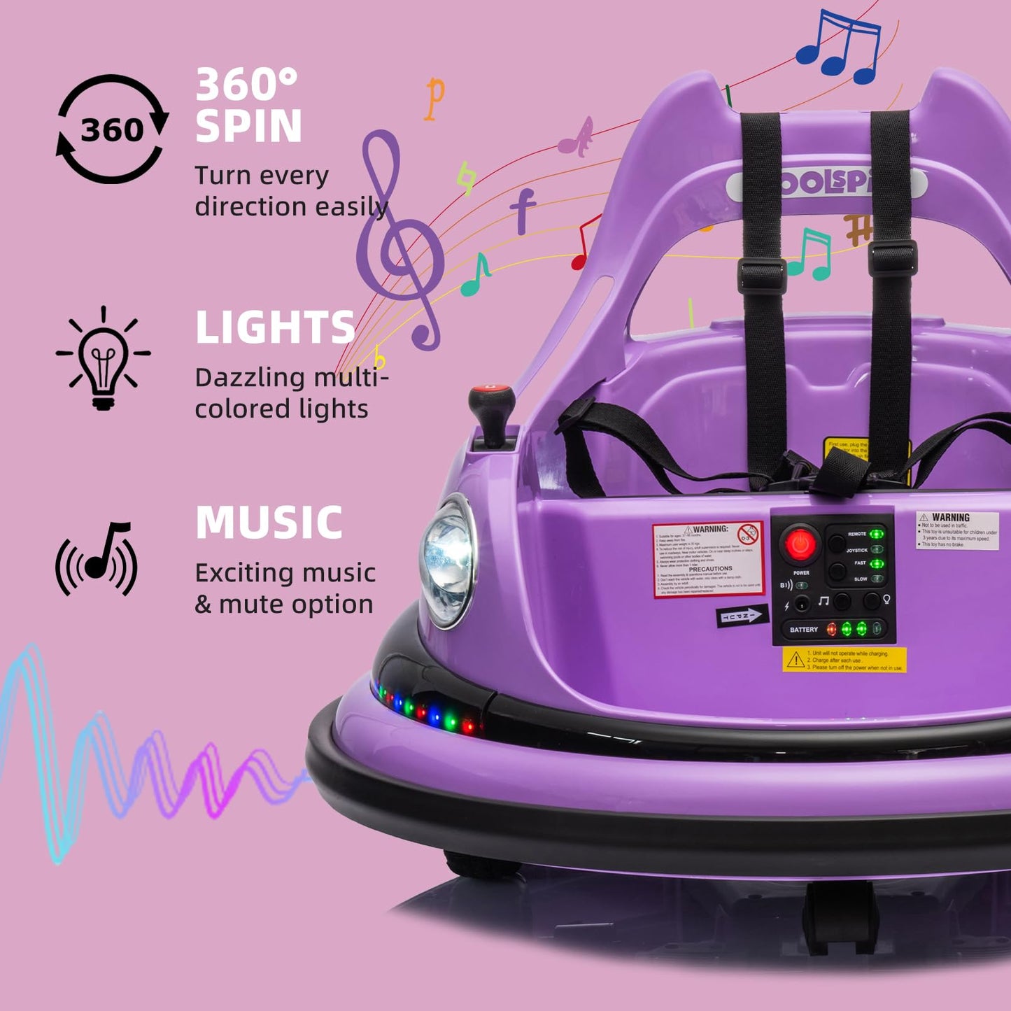 OKYBABY 12V Bumper Car for Kids, Bumper Car for Toddlers W/Remote Control, Electric Ride On Car with LED Lights & 360 Degree Spi