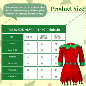 Syhood 5 Pcs Christmas Elf Costume Kids Girls Velvet Elf Costume Santa'S Helper Outfit With Hat Shoes Belt Striped Stockings(Fit 12-15 Years Old,Bright Color)