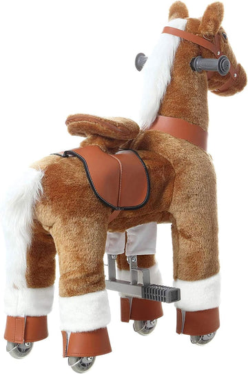 PONYEEHAW Ride on Horse Toy for Kids, Brown Plush Animal, 25.9" L x 12.2" W x 28.3" H, Ages 3-