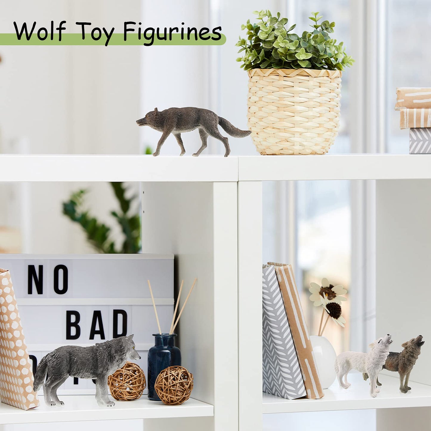 Skylety 8 Pieces Wolves Figurines Wolf Animal Toy Jungle Zoo Animal Wolf Figures Wolf Cake Toppers Realistic Woodland Party Supplies, 8 Styles