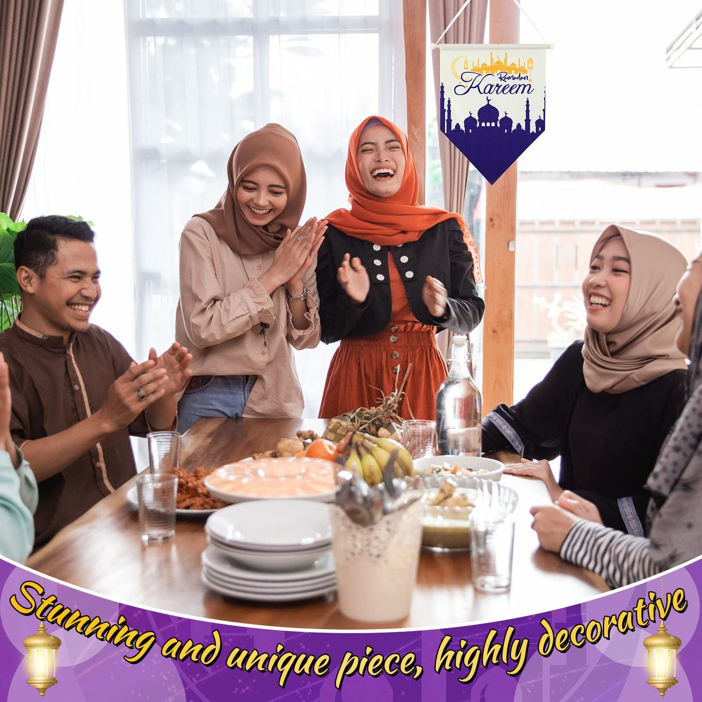 2 Pieces Ramadan Kareem Hanging Canvas Sign Eid Mubarak Hanging Canvas Sign Ramadan hanging sign Eid Mubarak sign for Ramadan Ka