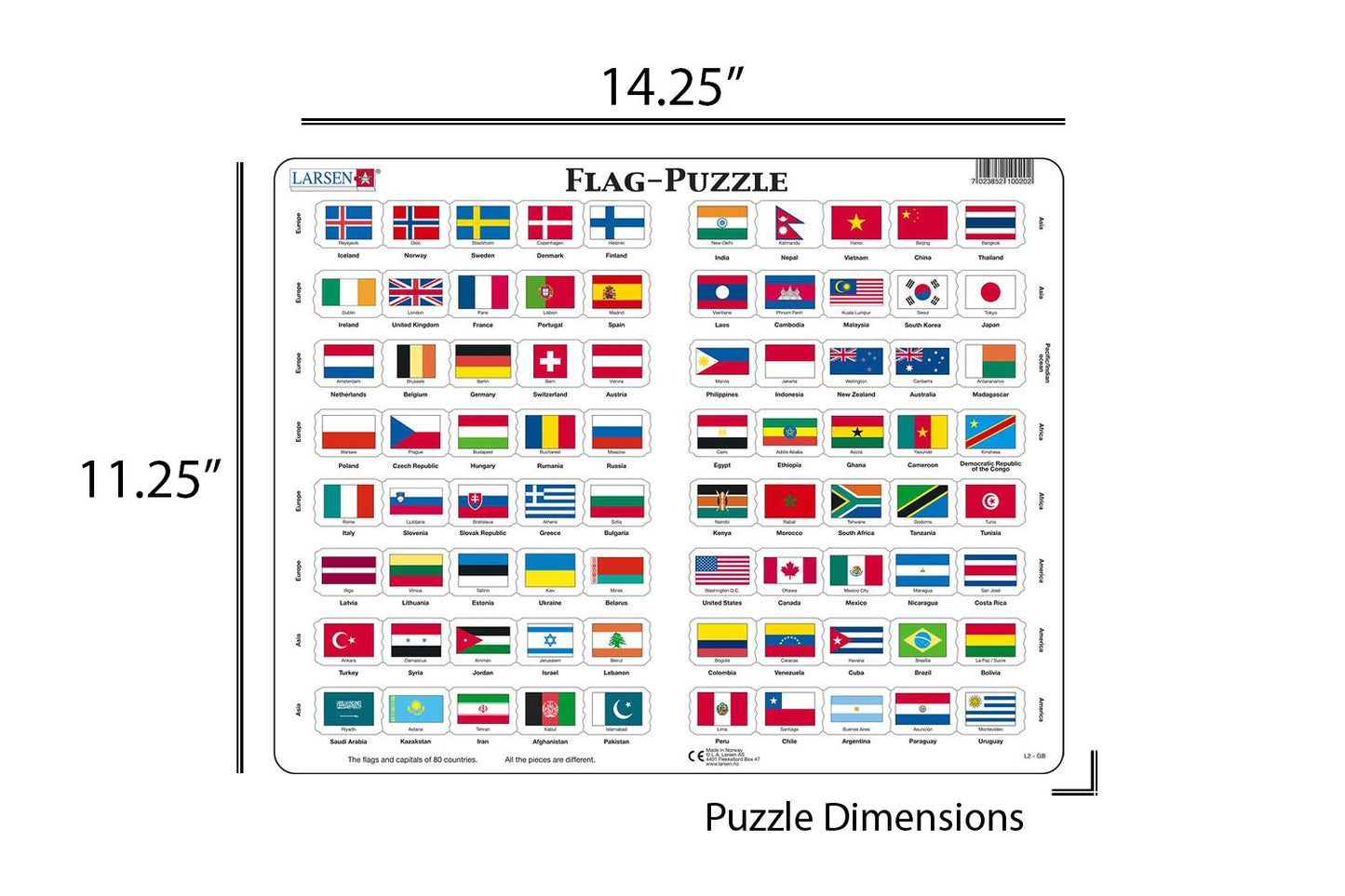 Larsen Puzzles Flags Of The World 80 Piece Children'S Educational Jigsaw Puzzle