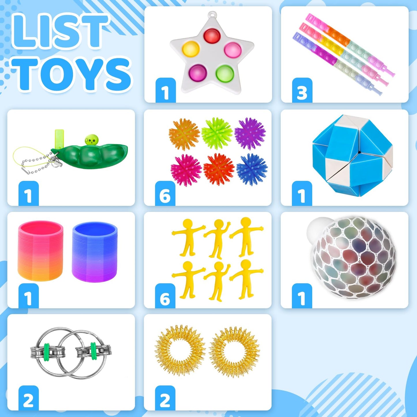 (100 Pcs) Fidget Toys Pack, Party Favors Stress Relief & Anxiety Relief Sensory Toy, Classroom Prizes Pinata Filler Treasure Box,Stocking Stuffers Gifts For Kids Boys Girls Teens