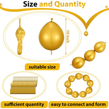 80 Pieces Needle Tail Balloons Latex Link Balloons Linking Needle Tail Balloons For Birthday Party Wedding Anniversary Graduation Arch Party Decorations (Gold,10 Inches)