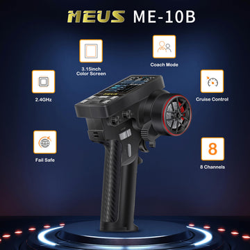 MEUS RACING 8-Channel RC Transmitter & Receiver, 2.4GHz, Coach Mode, Black, for 1/8, 1/10, 1/18,