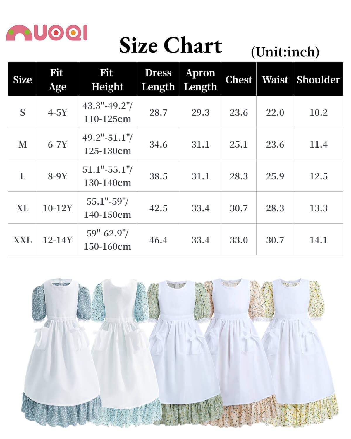 Nuoqi Colonial Costume Girls, Prairie Dress Girls Pioneer Dress Costume With White Apron 4-5, Orange Pink