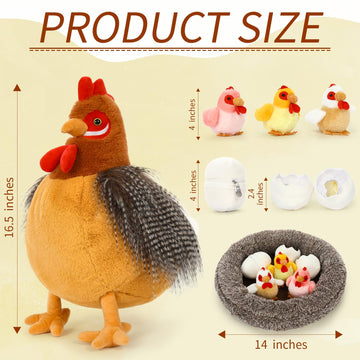 Beniny Egg Laying Hen Chicken Stuffed Animal Plush Toys, Stuffed Chicken With Little Baby Chicks And Coop, Chicken Toys For Kids