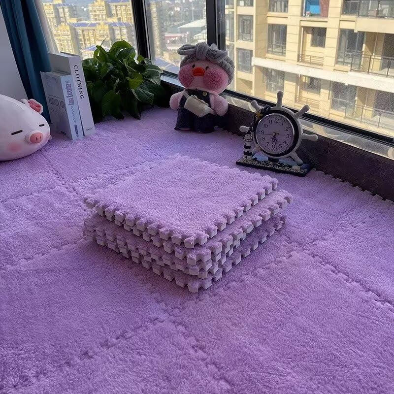 20pcs Plush Puzzle Foam Floor Mats, 11.8x11.8in Soft Anti-Slip Puzzle Area Rug Playmat for Room,Purple