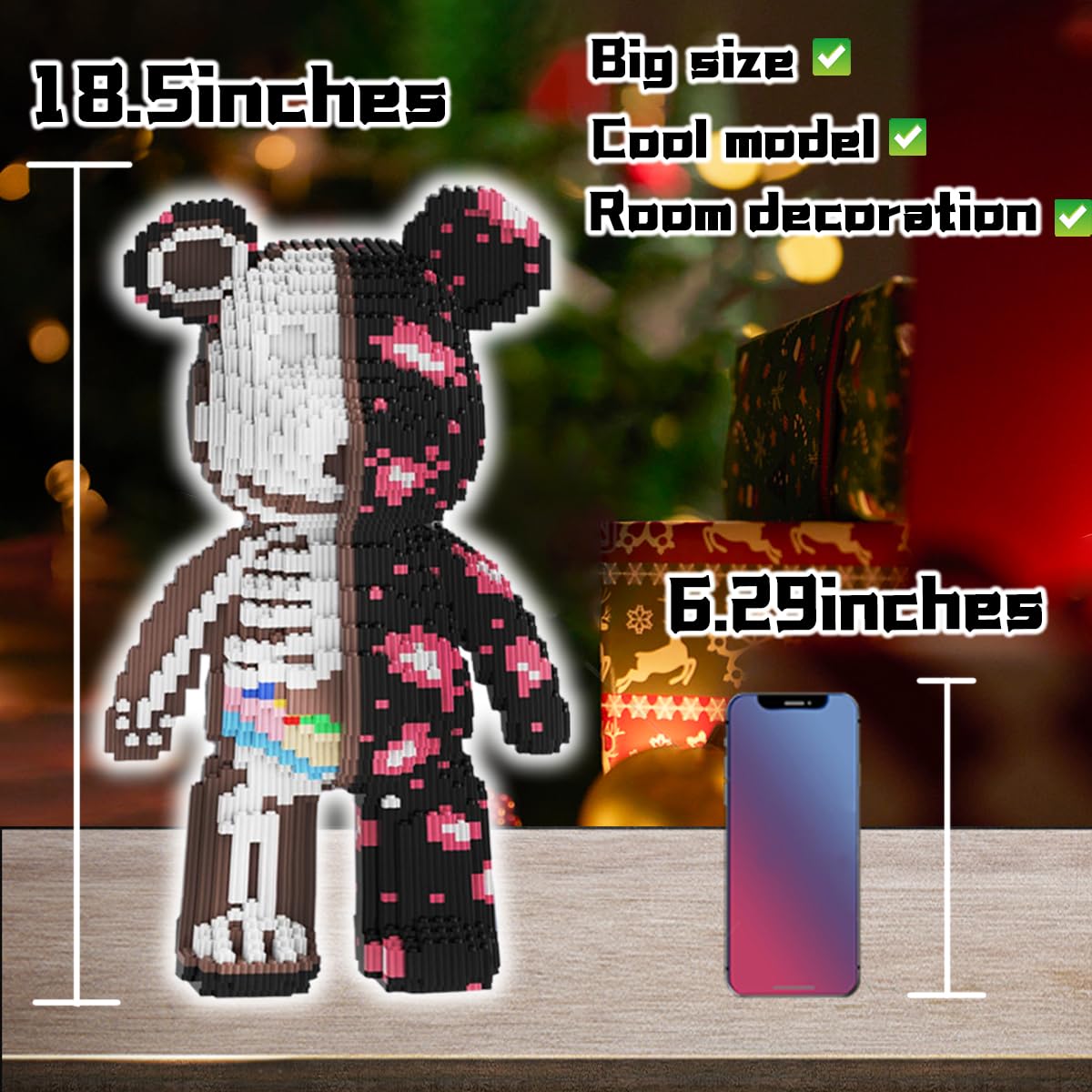 VIIOVOIIV Before Christmas Teddy Skeleton Bear Micro Building Blocks Set(18.5inches) Christmas Ornaments Bear Building Blocks Gift for mature-themed and Kid
