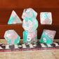 Resin DND Dice Set,Pink Cyan Flower Transparent D&D Dice Filled with Glass Bead Flake Polyhedral Dice for Dungeons and Dragons D