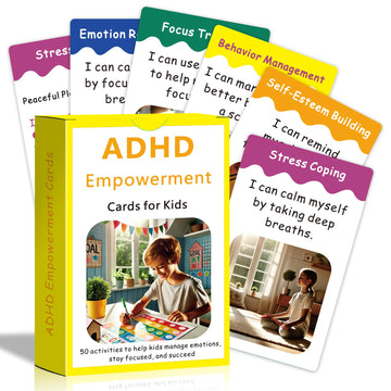 Uflognirz 50 Thriving with ADHD Cards for Kids, ADHD Tools for Kids, Anger Management, Fun Activities to Help Children Self-Regu