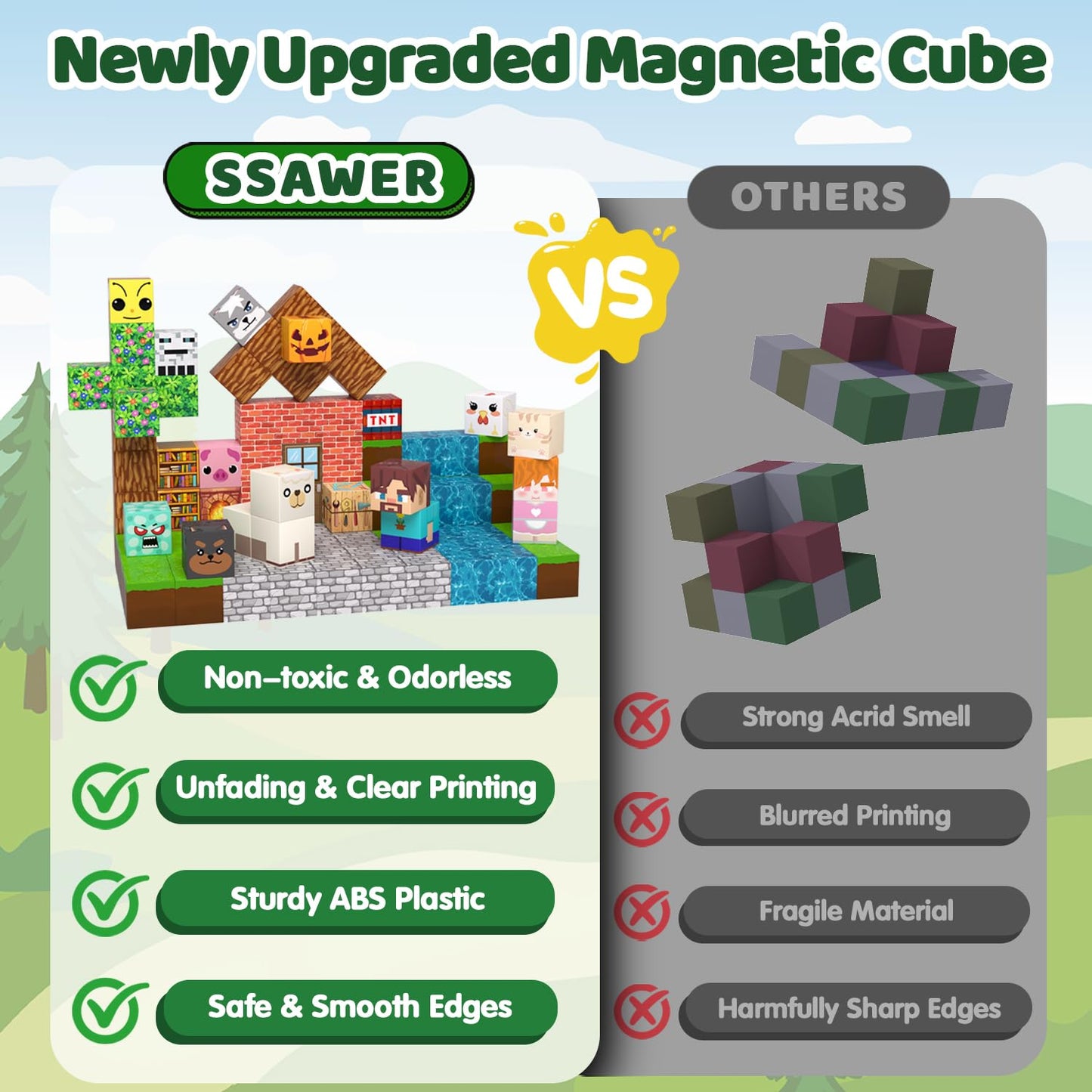 Magnetic Blocks, Magnetic Tiles Building Blocks, Magnet Cubes Stem Sensory Game Toys Christmas Birthday Gifts For Kids Boys Girl