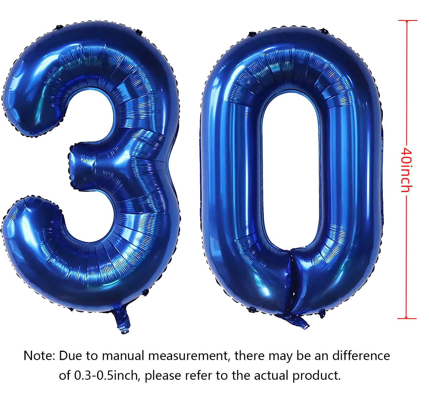 EBAIJQUO 40 Inch Navy Blue Number 30 Balloons - Self-Sealing Aluminum Foil for Birthday and Anniversary Decorations