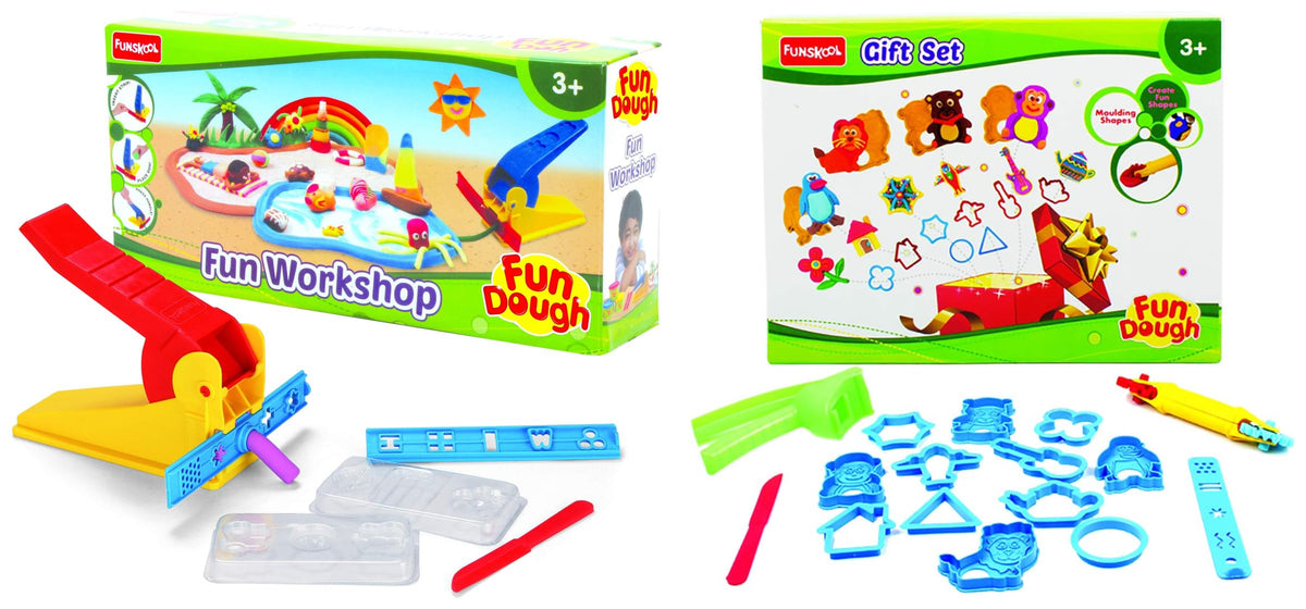 Fundough Gift Girl Boy Gift Set (Multicolour, 3Years +) (13 Pieces) Fun Workshop, Cutting And Moulding Playset, 3Years +, Multi