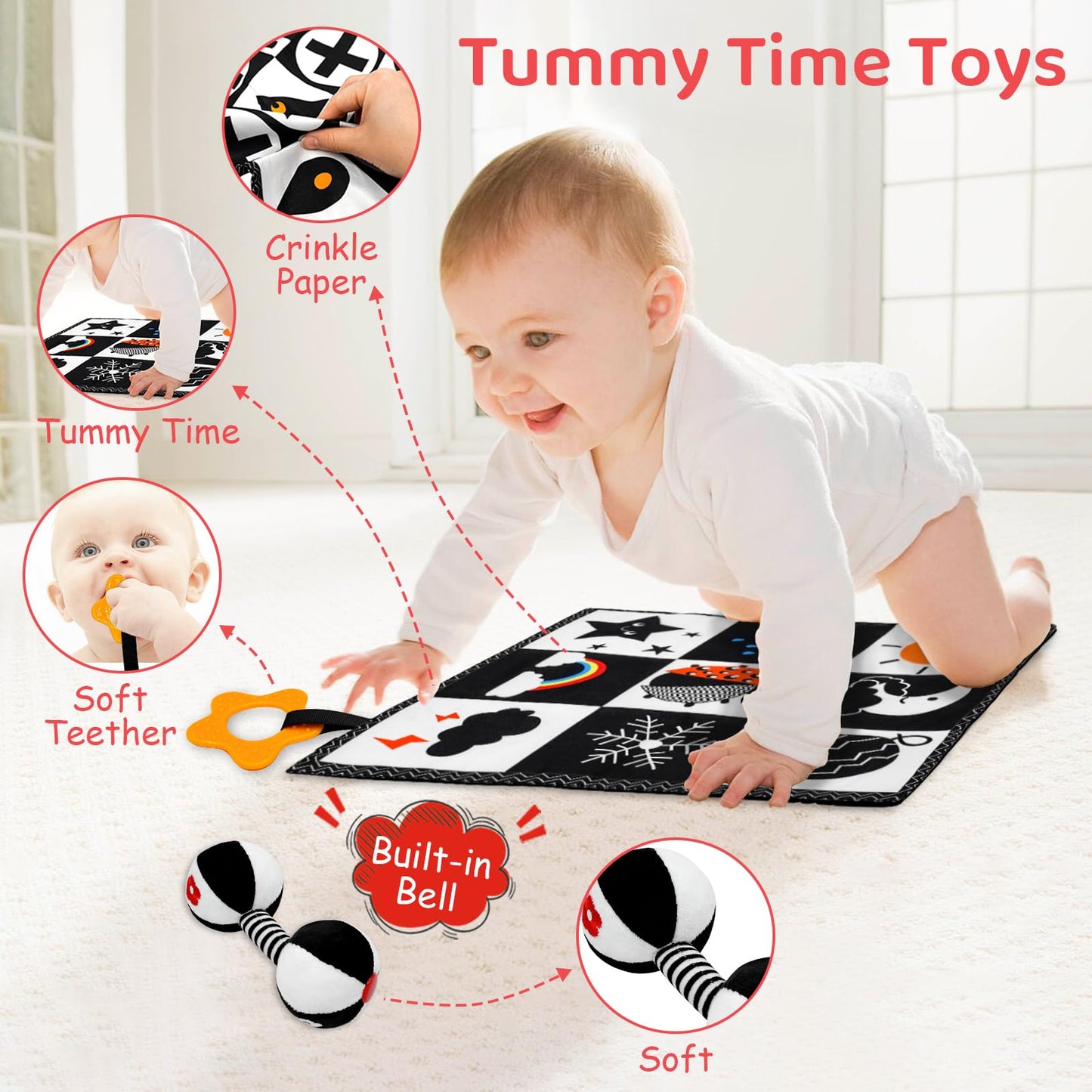 Black And White High Contrast Baby Toys For Newborn, Newborn Toys Montessori Toys For Babies 0-6 Months Tummy Time Toys, Infant