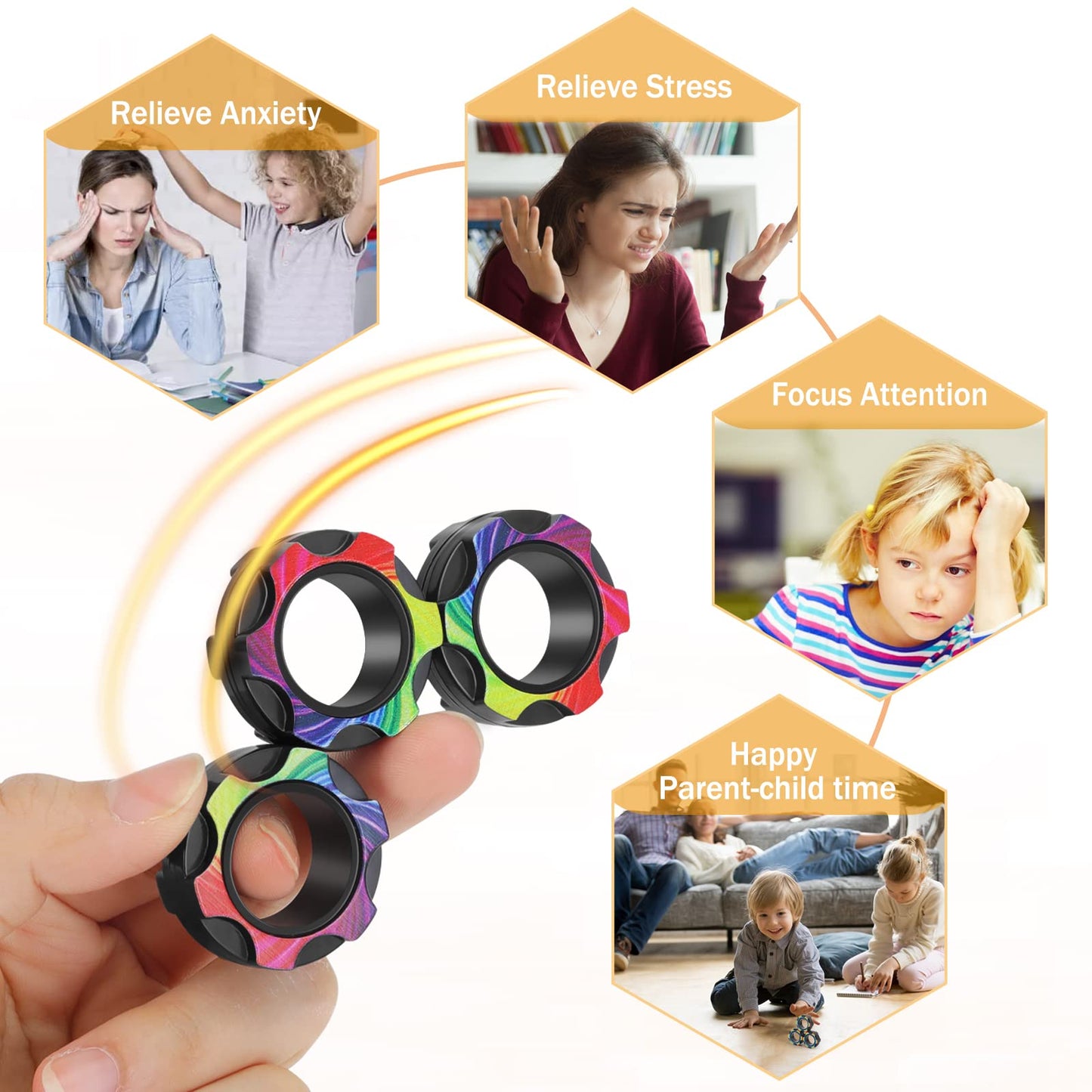 Buluwans Fingers Magnetic Ring Fidget Toys Colorful Silent Magnetic Rings For Anxiety 9Pcs Magnetic Ring Fidget Toys For Adults