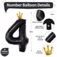Crown Number Balloons 4 For Kids, Large Black Number Balloon 0-9 Set, Foil Helium Self Inflating 40 Inch Balloons For Girls 4Th