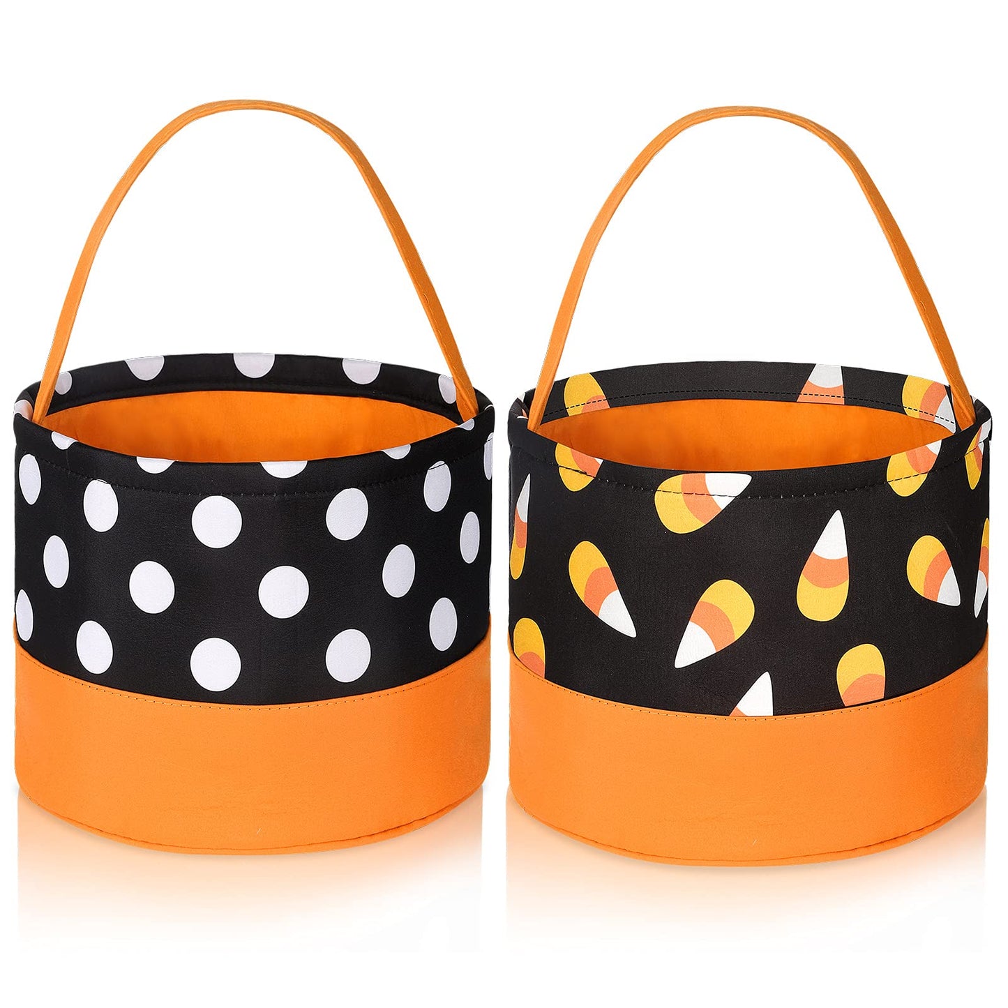 2 Pieces Trick or Treat Bags Halloween Candy Buckets Fabric Candy Tote Bags for Halloween Supplies, 2 Styles (Corn and Dot)