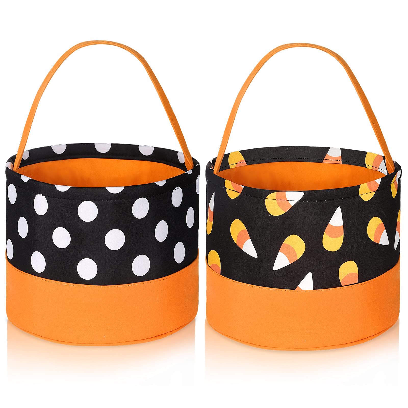 2 Pieces Trick or Treat Bags Halloween Candy Buckets Fabric Candy Tote Bags for Halloween Supplies, 2 Styles (Corn and Dot)
