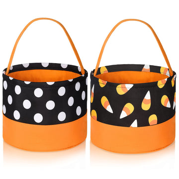 2 Pieces Trick or Treat Bags Halloween Candy Buckets Fabric Candy Tote Bags for Halloween Supplies, 2 Styles (Corn and Dot)