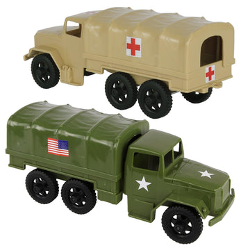 TimMee Plastic Army Men TRUCKS - OD Green & Tan M34 Deuce and a Half Cargo Vehicles US Made