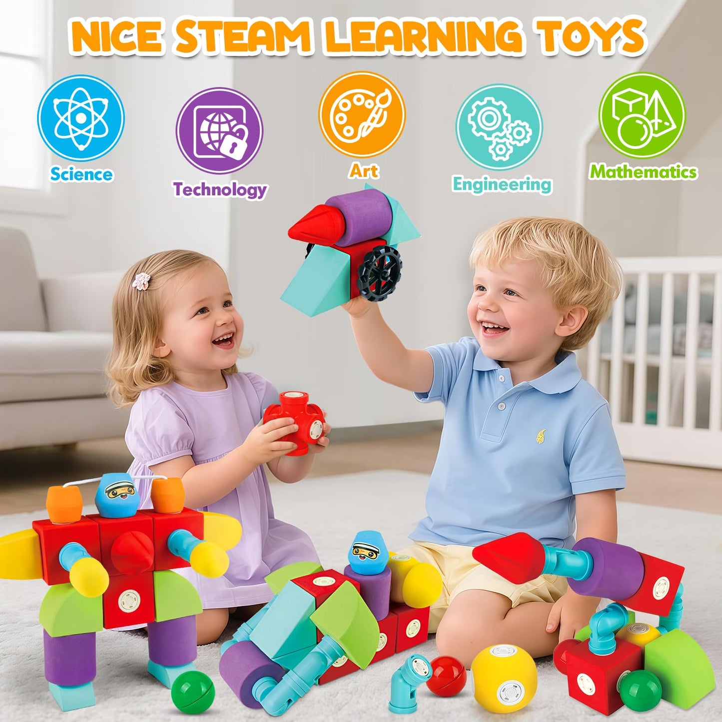 Hodurgyi 35 Pcs Magnetic Foam Blocks For Kids, Large Magnetic Building Blocks For Toddlers 3+, Kids Bath Toys And Preschool Stem