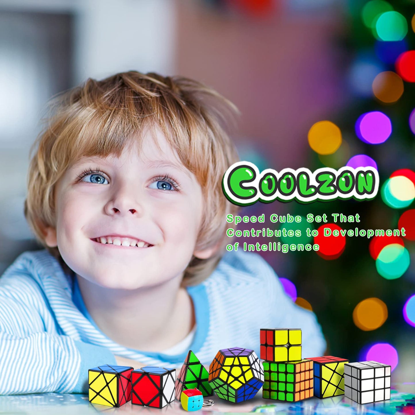 Coolzon Speed Cube Set - 9 Pack Magic Cubes, Plastic Puzzles for Kids & Adults, Includes Pyraminx, 2x2, 3x3, 4x4,