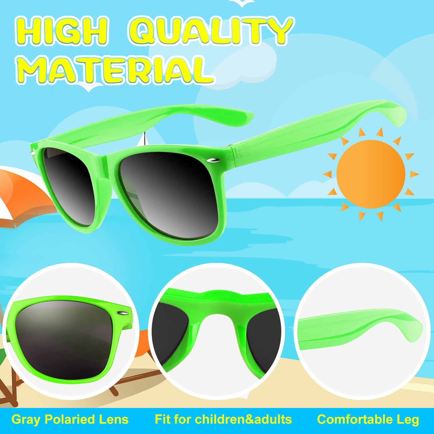 Astaron 12 Pack Party Novelty Sunglasses Bulk Neon Party Favors For Beach Wedding Party Pool Party Supplies, Green