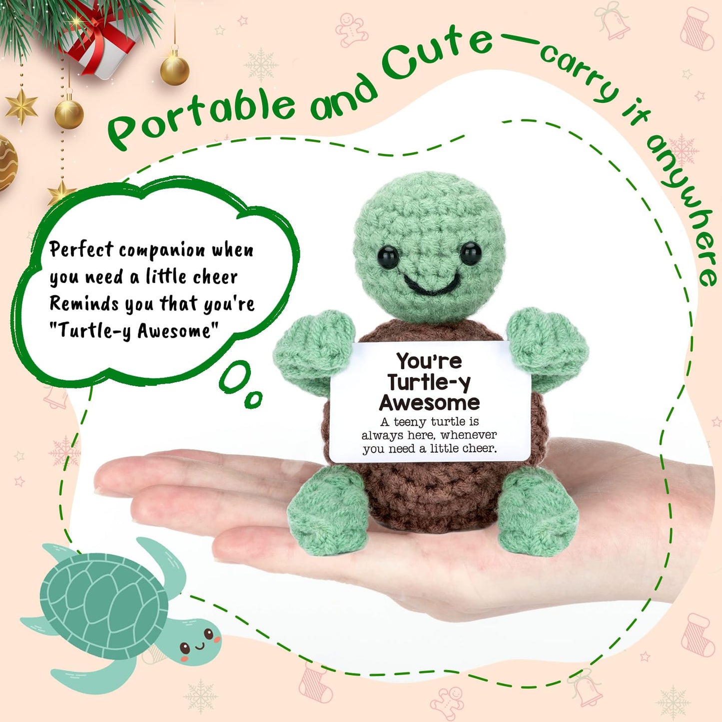 Mini Funny Turtle Christmas Birthday Gifts for Women Men Grandkids  Stocking Stuffers for Teen  Inspirational Small Animals Cute Stuff Things  Handmade Emotional Positive Crochet Turtle Decorations