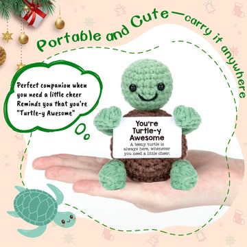 Mini Funny Turtle Christmas Birthday Gifts for Women Men Grandkids  Stocking Stuffers for Teen  Inspirational Small Animals Cute Stuff Things  Handmade Emotional Positive Crochet Turtle Decorations