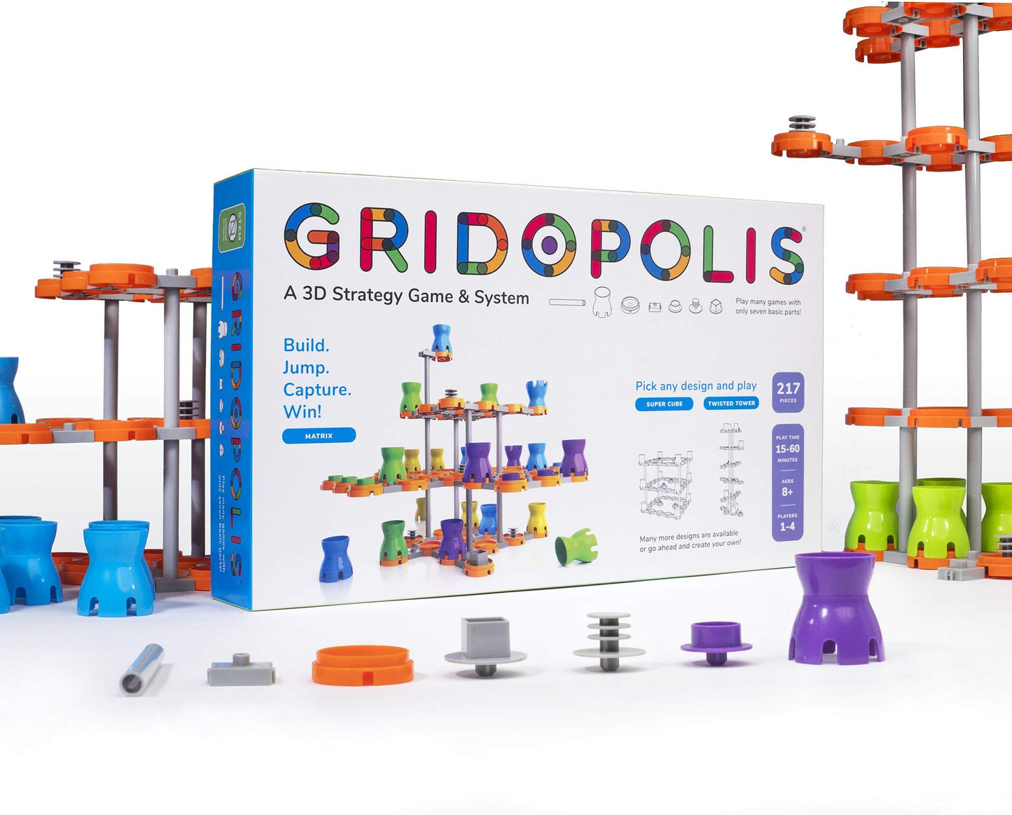Gridopolis - A 3D Tabletop Strategy Game : Family-Friendly 1-4 Player Innovative Board Games For Adults, Teens & Kids Ages 8+ (Great For Steam Learning)
