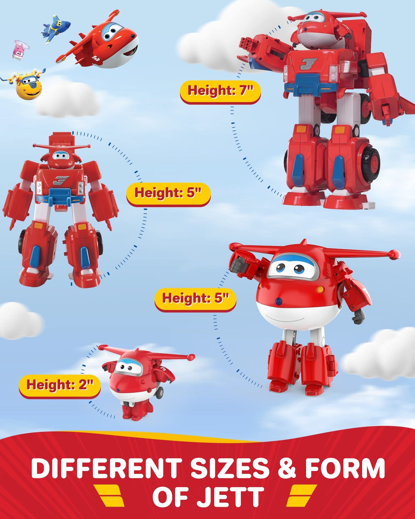 Super Wings Toys, Jett Transformer Toys 5 Inch, Airplane Toy For Kids 3-5 Years Old, Transforming From Toy Jet To Robot, Real Mobile Wheels, Birthday Party Supplies For Preschool Boys And Girls Red