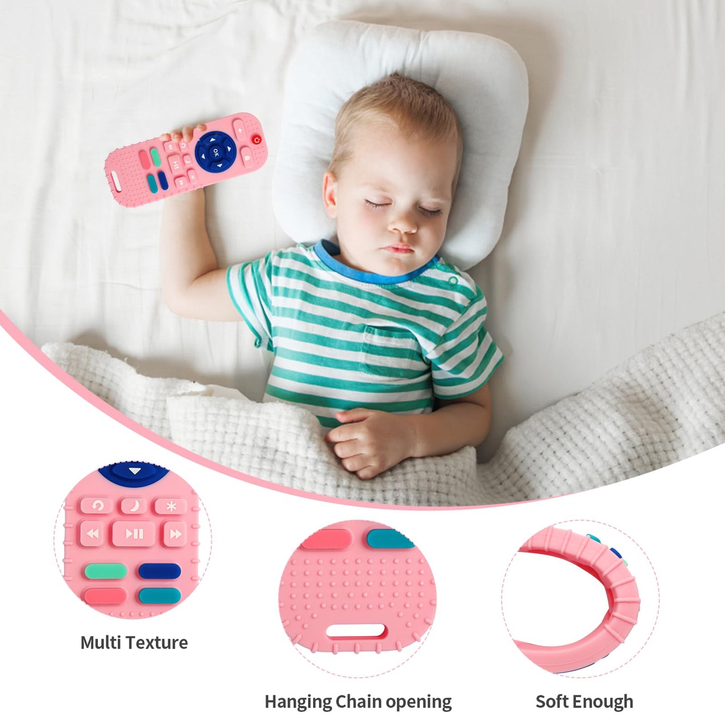 Hooku 2 Pack Silicone Teething Toys For Babies 0-6 Months, Teethers For Babies 6-12 Months, Remote Teether For Baby, Sensory Toy
