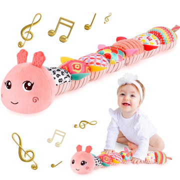 Turkids Montessori Infant Baby Musical Stuffed Animal Activity Soft Toys With Multi-Sensory Crinkle, Rattle And Textures For 0-3