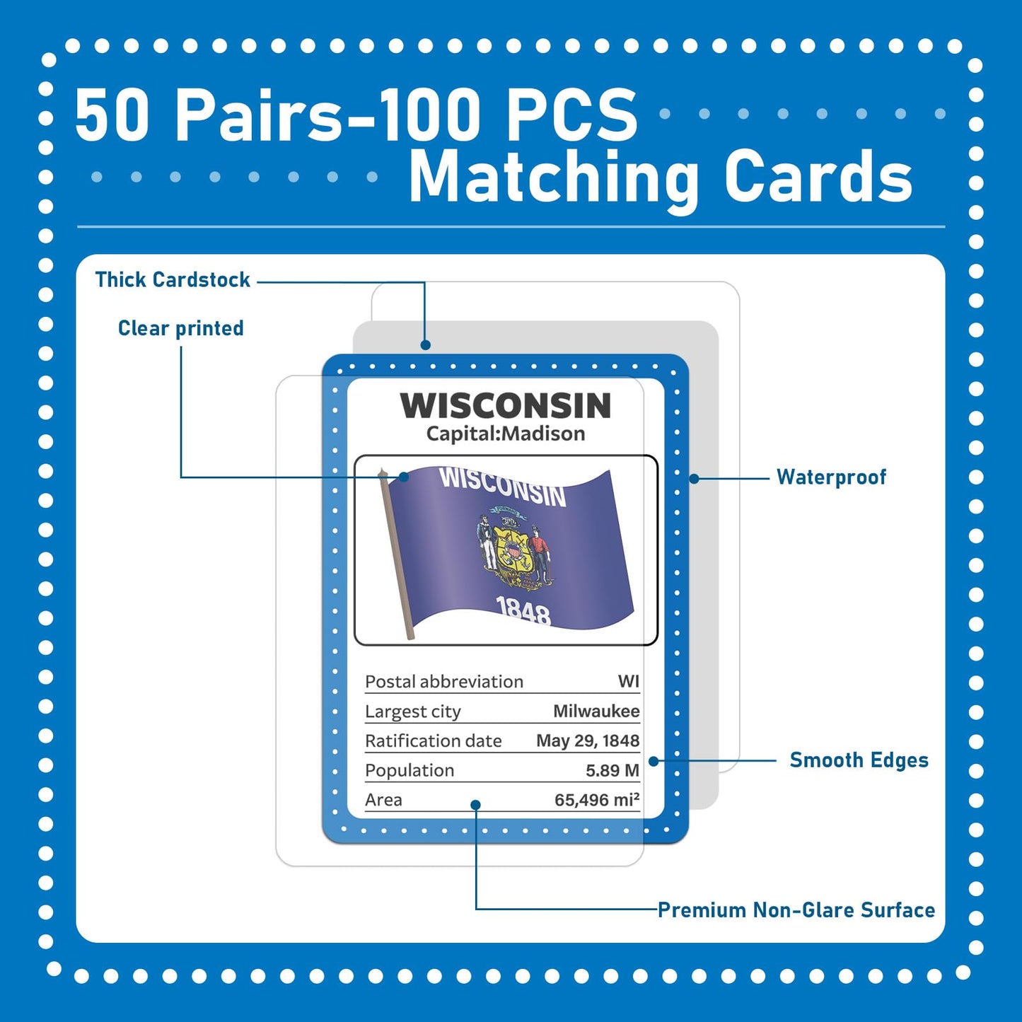 gisgfim 50 Pairs Memory Matching Game Flags of U.S. States Concentration Memory Card Educational Cards Games Geography Learn Sta