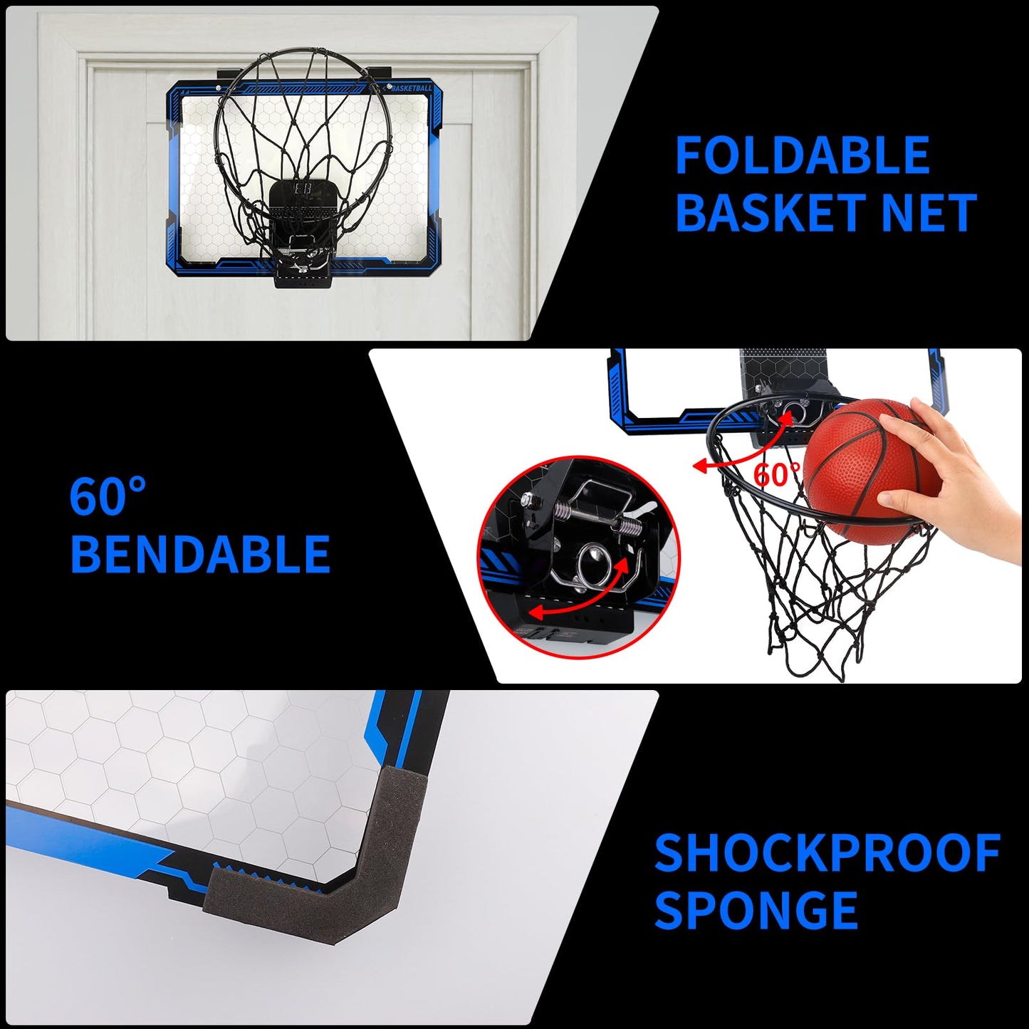 Basketball Hoop Indoor For Kids, Over The Door Basketball Hoops With Led Lighting & Audio Scoreboard, Mini Basketball Hoop Baske